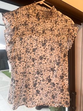 Adiva Navy Floral Smocked Yoke Top